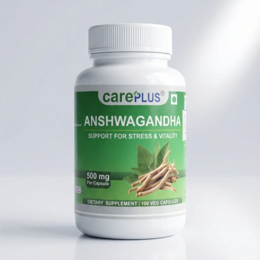 CarePlus Ashwagandha Capsule 100 Pcs | Stress Relief, Energy & Immunity Booster